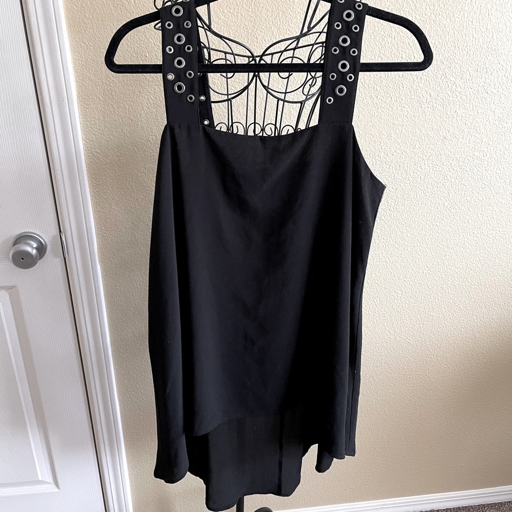 Black Tank Top Blouse with Metal Hardware Straps (size M/L)